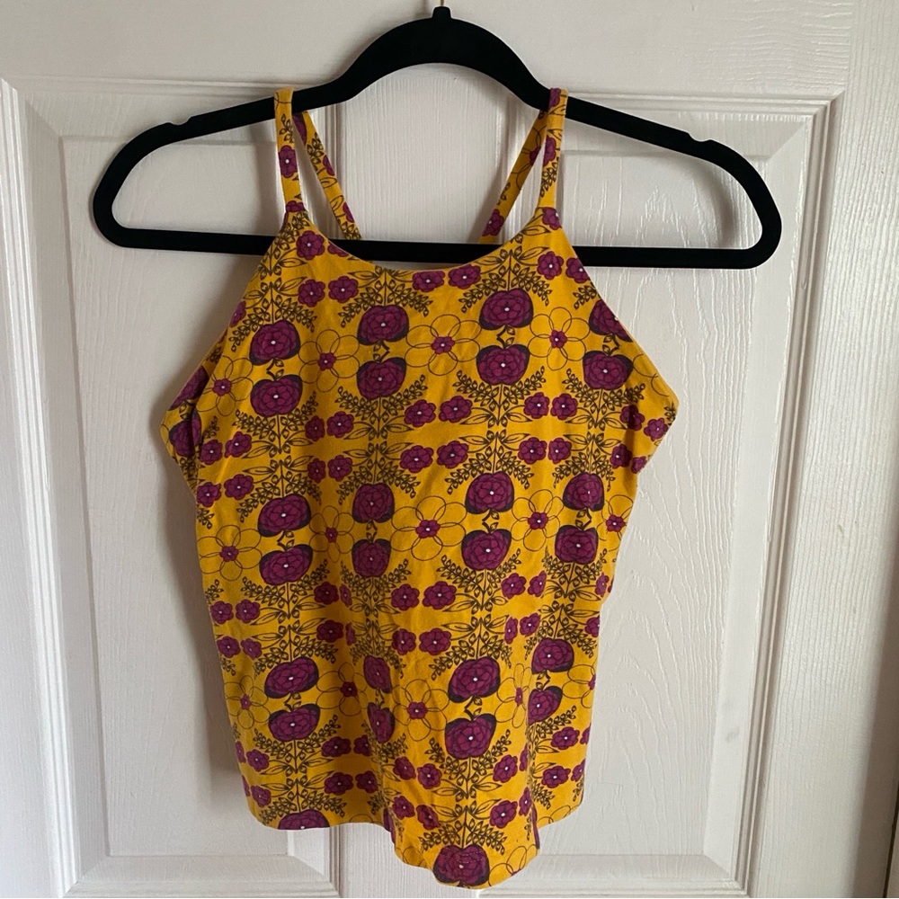 Patagonia Yellow & Fuchsia Floral Cropped Shelf Bra Tank Top L